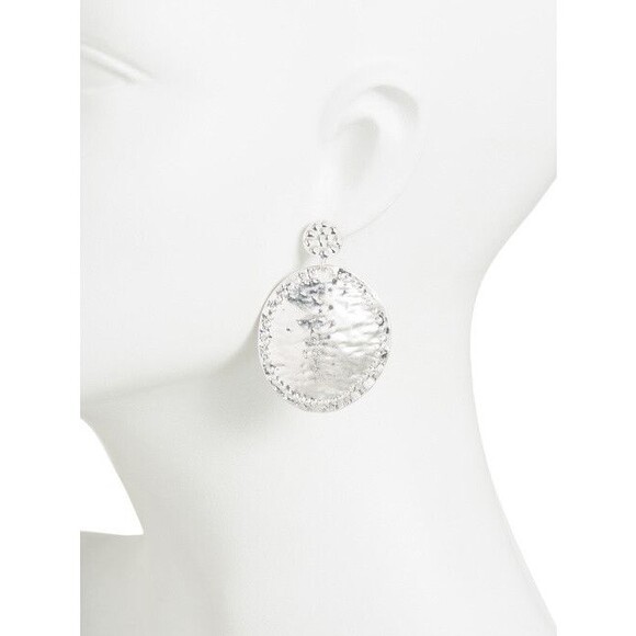 Kenneth Jay Lane Silver Rhodium Plated Disc Dangle Drop Stud Earrings 2.5" long - Picture 2 of 4